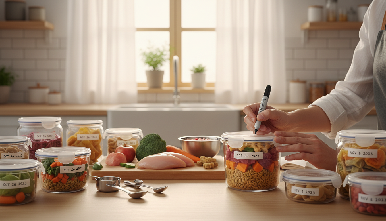 storing homemade pet food safely in containers
